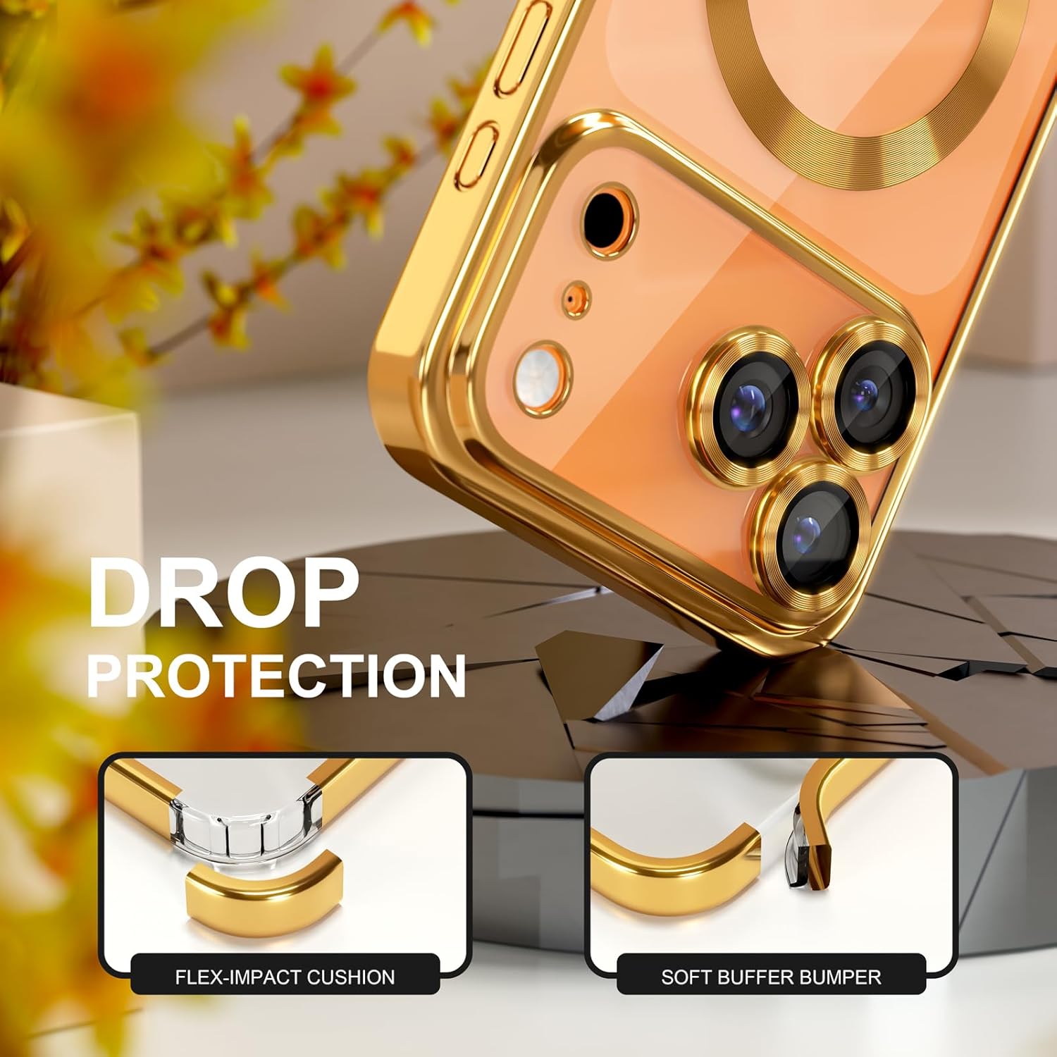 For iPhone 17 Pro Max 16 15 Plus/Pro [Compatible with MagSafe] Shockproof Camera Lens Protectors Electroplate Edge Soft TPU Protective Phone Cover Durable Wireless Magnetic