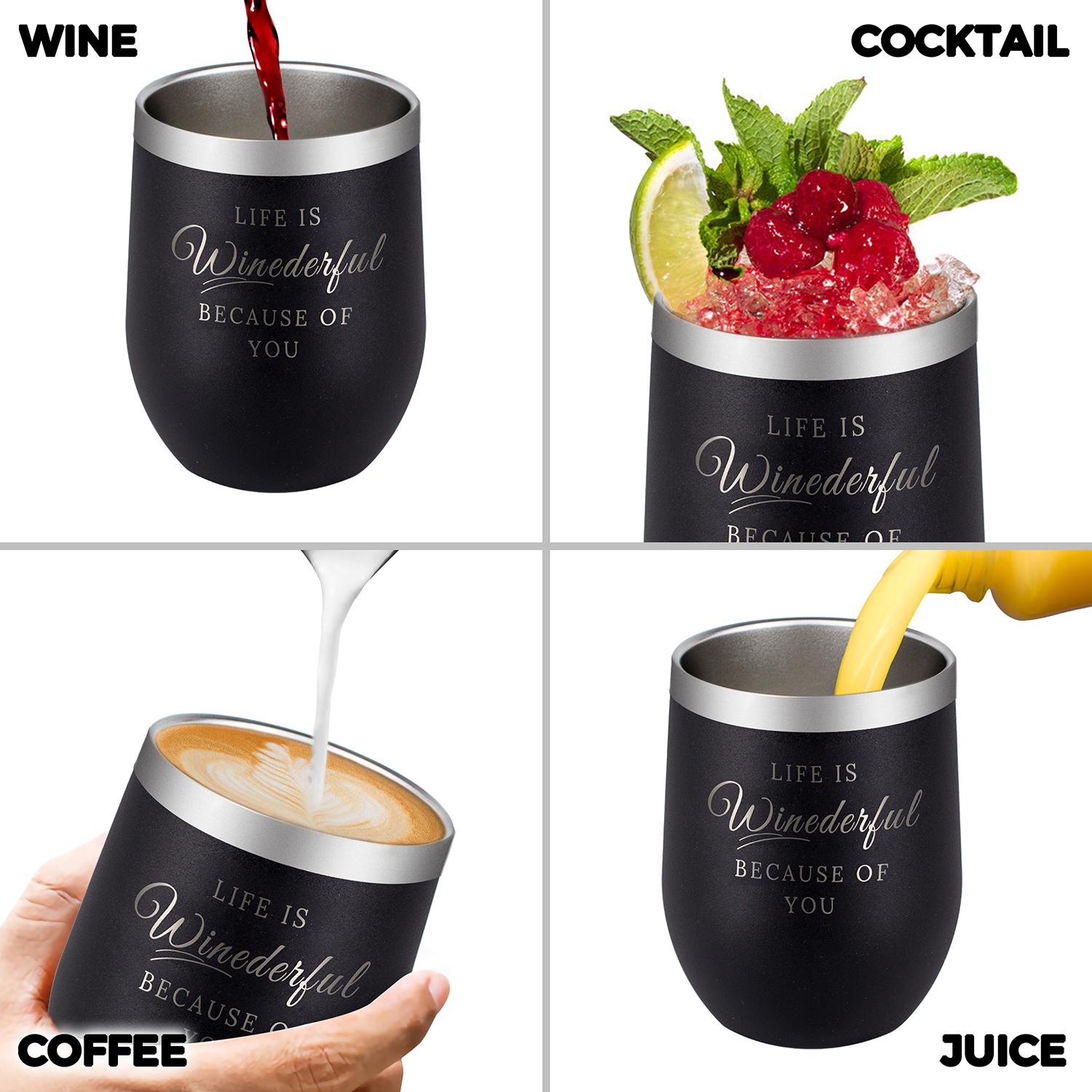 Stainless Steel Wine Tumbler 4 Pack,Insulated Wine Glasses Set with Lids and Straws, Wine Tumblers with sayings, (Multi-Color 4 Pack, 12 oz) Springtok