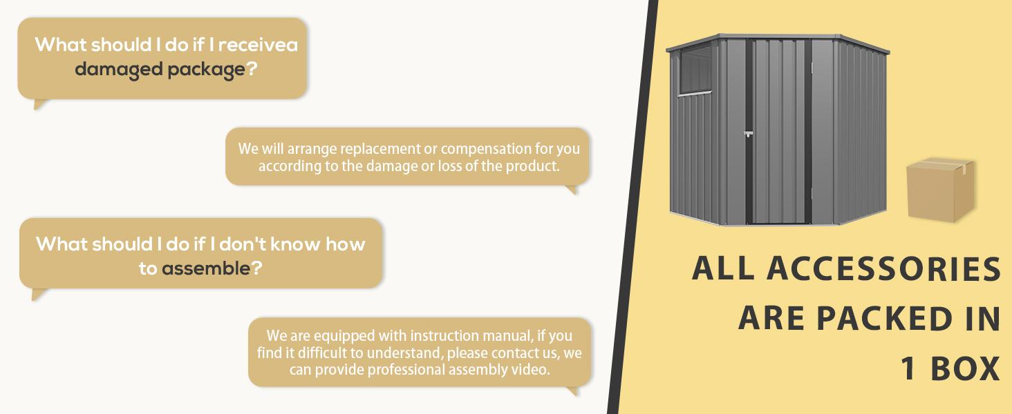 AECOJOY Corner 6x6 Storage Shed with Openable Windows & Lockable Doors Galvanized Steel Backyard Utility Tool Shed for Garden Patio Outside Use Metal Large