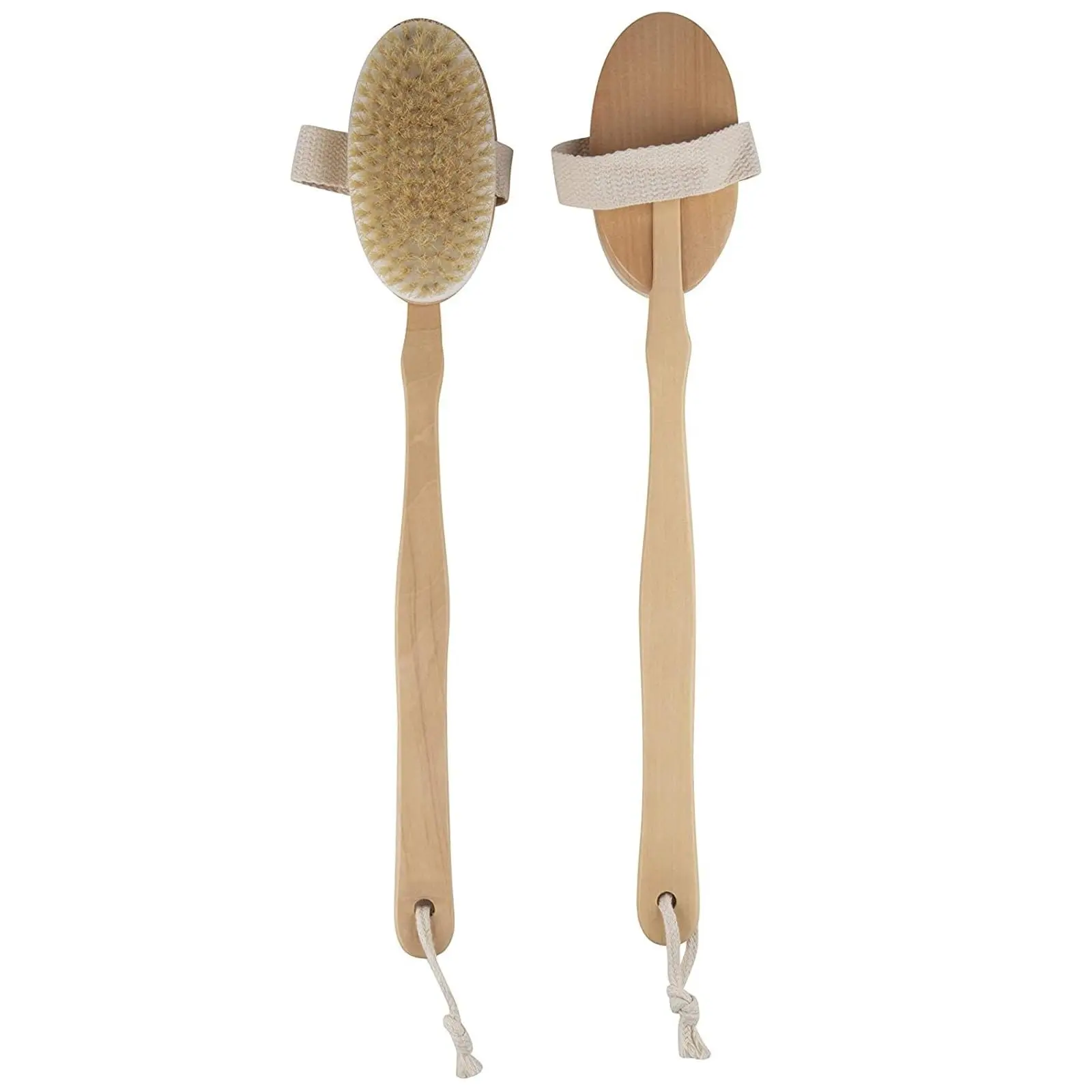 Unbranded 42cm Long-Handle Wood Boar Bristle Bath Brush, Dry Brushing Exfoliator, Home Care Shower Back Massager, Wooden, Gentle Exfoliation