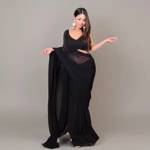 plane, Sari with Blouse premium high-quality blouse two different design sleeveless, and full sleeve Sari picko foll done