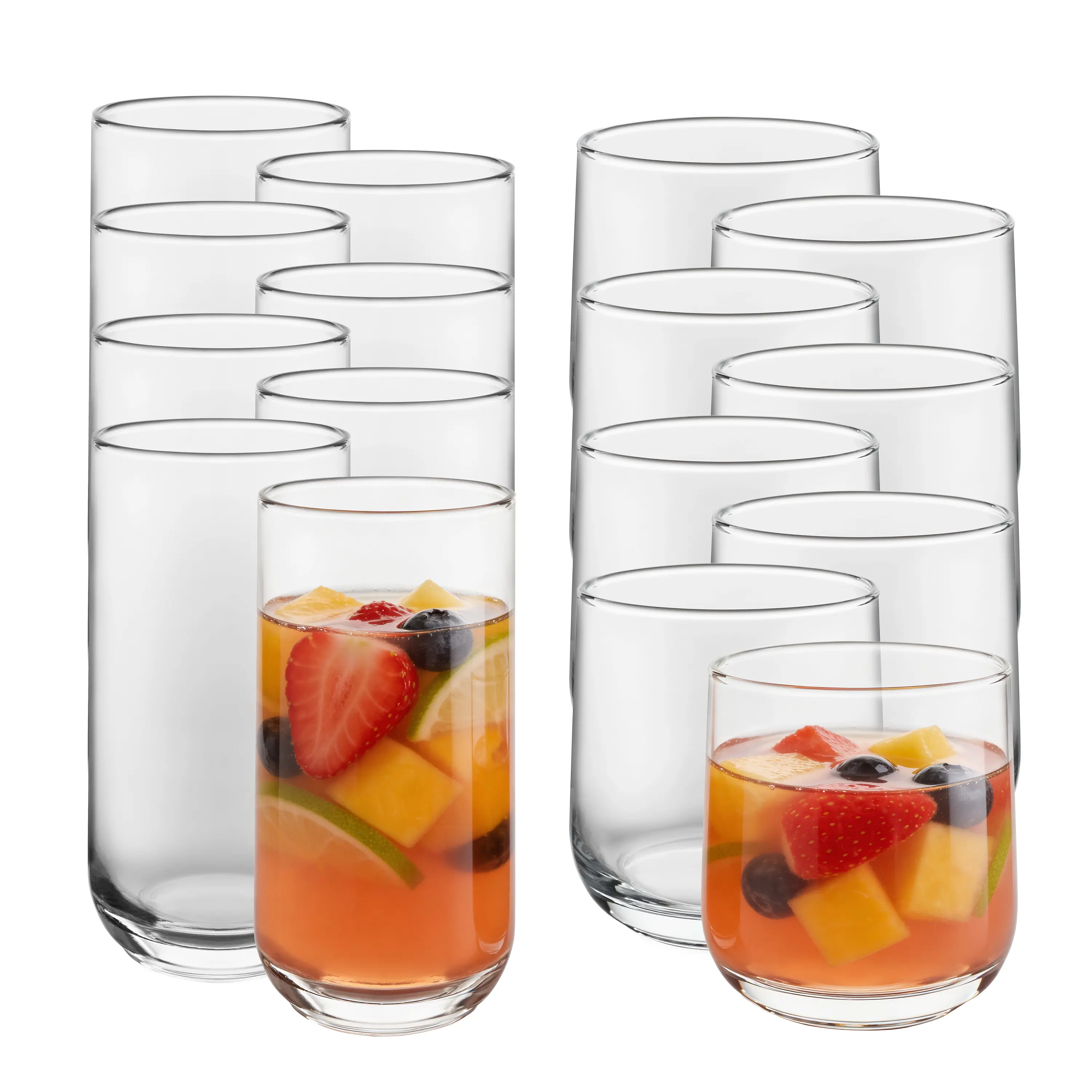 Libbey Ascent Tumbler & Rocks Drinking Glasses Set of 16, Clear Glass Cups