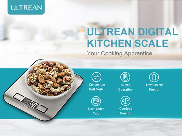 Ultrean Food Scale, Digital Kitchen Scale for Baking Cooking and Meal Prep, 6 Units with Tare Function, 11lb (Batteries Included)