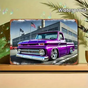 Vintage Purple Pickup Truck Metal Sign - Retro Industrial Wall Art Decor, Durable Iron Metal Sign with American Flags & Classiccan be customized with your own design