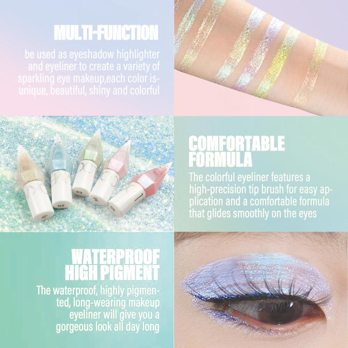 B&Q 5 PCS Glitter Diamond Liquid Eyeliner Set Waterproof Quick Drying,Long Lasting Shinmmering Makeup Glitter Eyeshadow Stick,Eye Cosmetic