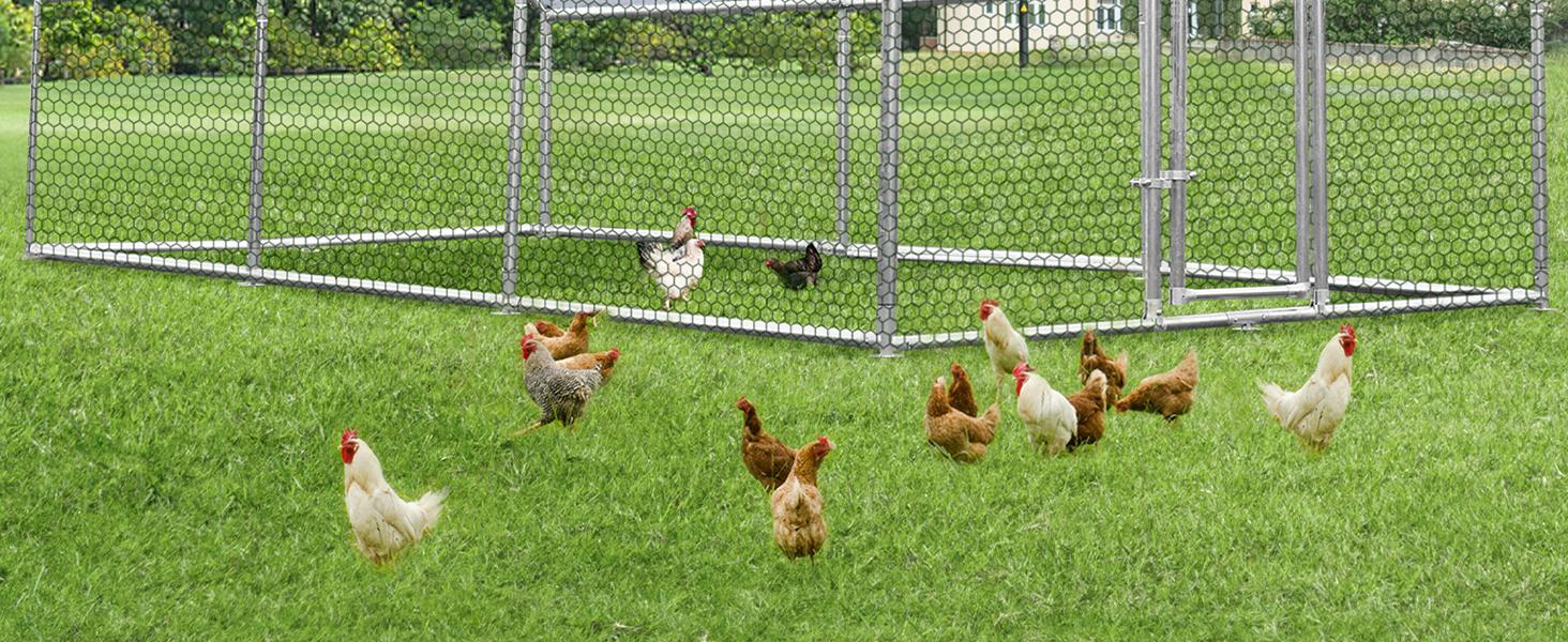 AECOJOY Large Metal Chicken Coop Walk-in Poultry Cage 6.5ft H with Waterproof PE Roof for Chickens Rabbits Cats Outdoor Backyard Farm Garden