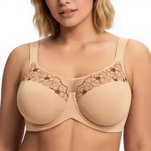 HSIA Dahlia Sexy Lace Plus Size Unlined Full Coverage Embroidery Underwire Bra Wide Anti-Slip Straps Breathable Support for Comfort Fit Women