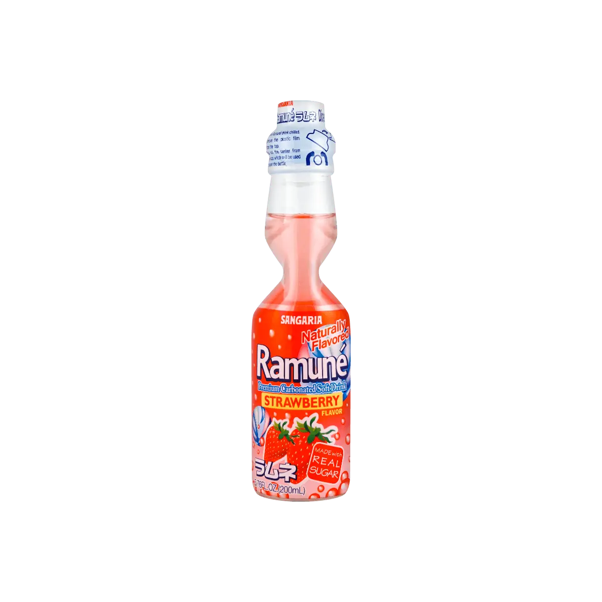 SANGARIA Japanese Ramune Strawberry Soda 200ml - Classic Japanese Marble Soda Drink