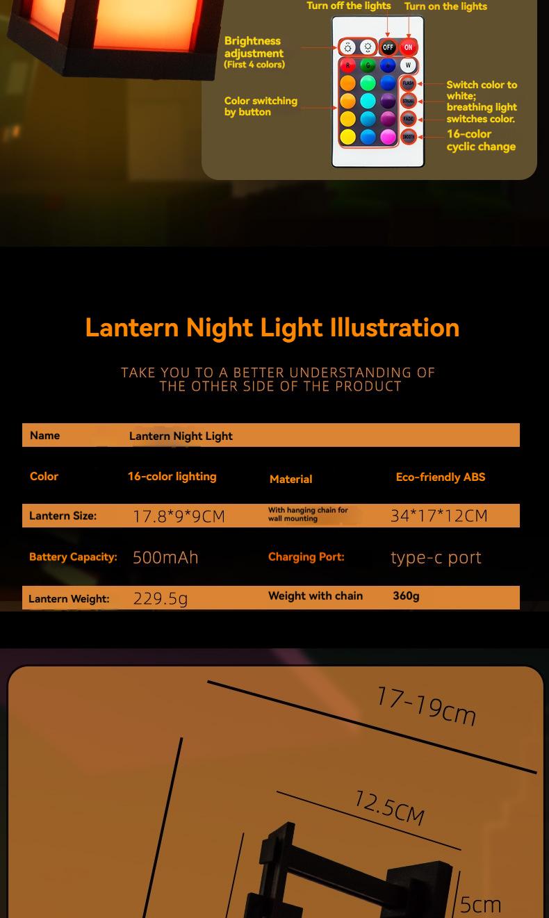 DIY Pixel Lantern Night Light 16-Color RGB USB-C Rechargeable Remote Control Four Modes Gamer Bedroom Decor Unique Birthday Gift Christmas Lights Supplies