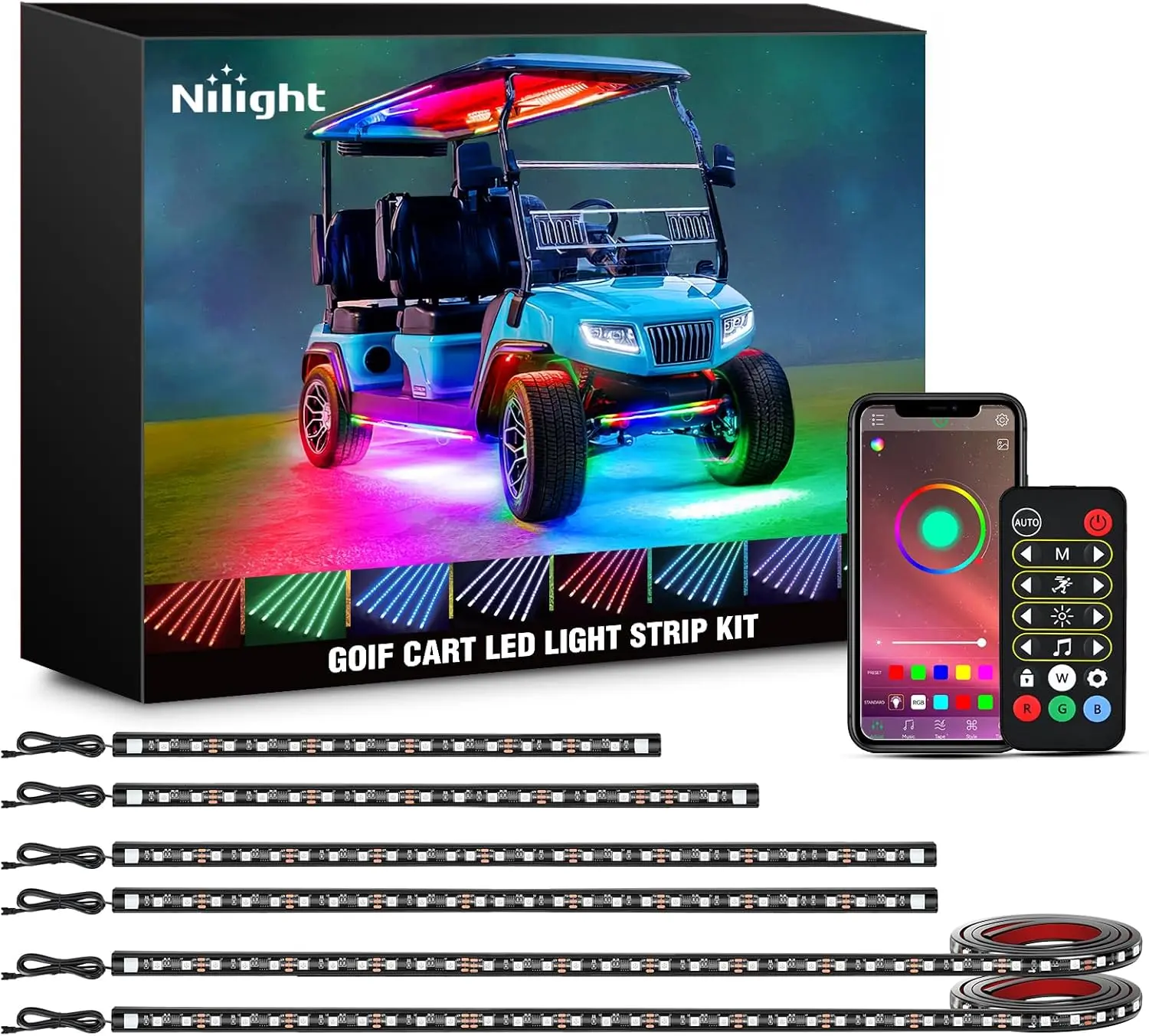 Nilight 6PCS Golf Cart Underbody Light Kit with Canopy Lights Dream Color Multi-Mode Neon Accent Lighting APP Remote Control Sound Active Music Sync IP67 Waterproof 12V-65V for EZGO Yamaha Club Car Super Bright Dual Row dealsforyoudays, Golf Cart Ambient,
