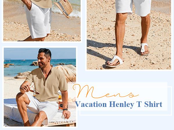 COOFANDY Men's Henley Shirt Short Sleeve Casual T-Shirt Summer Beach Hippie Henley Tee Shirt