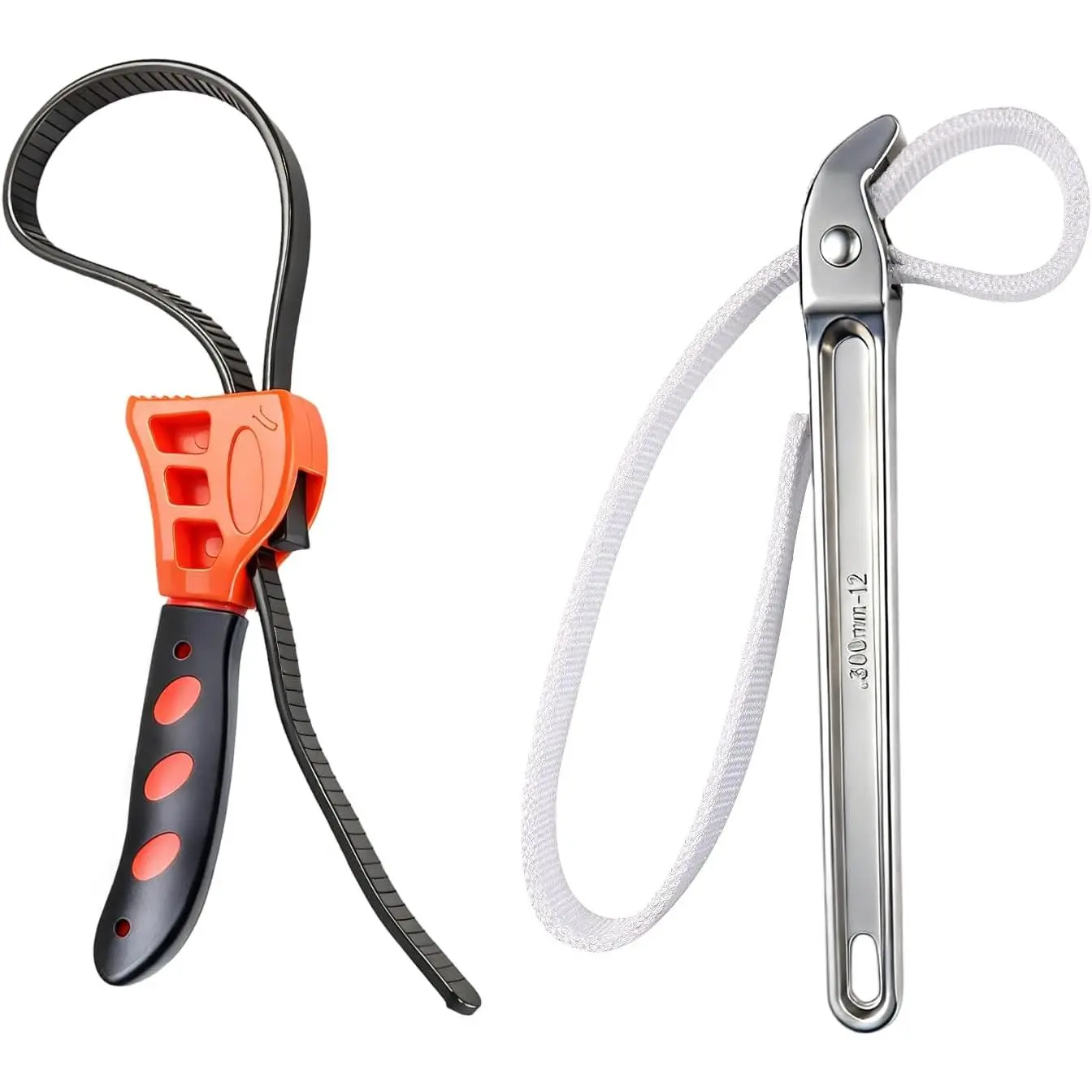2-Piece Wrench Set: 12inch Aluminum Nylon Strap Wrench and 6inch Multi-Purpose Rubber Strap Wrench for Plumbing, Non-Slip, Non-Damaging Grip, Suitable for Oil Filters and Home Use, Complete DIY Automotive Tool Set