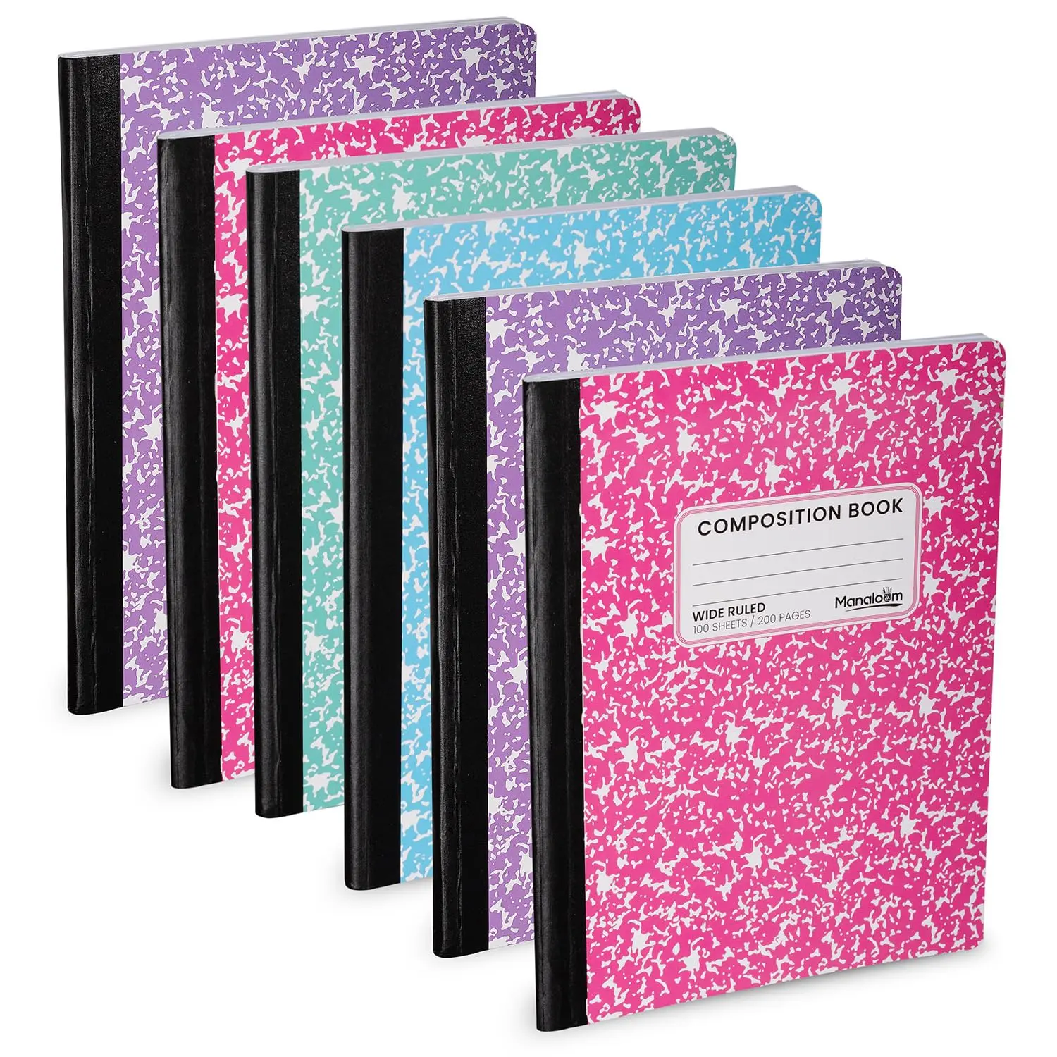 Wide Ruled Composition Notebook, 9.75" x 7.5" - Durable Marble Covers - 100 Sheets/200 Pages - Assorted Colors