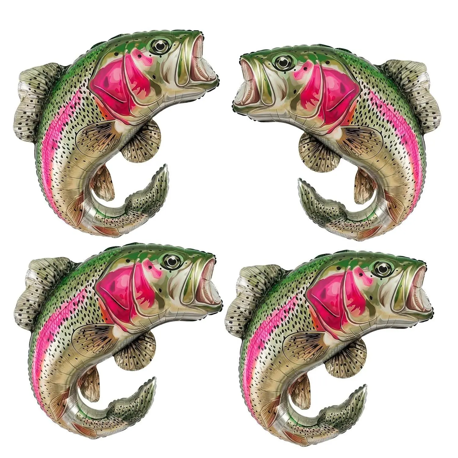 4Pcs Large Rainbow Trout Foil Balloons For Gone Fishing Theme Party Decor | Realistic Fish Shapes Ideal For Ofishally One Birthday, Fisherman Theme Events, Or Baby Shower Decorations