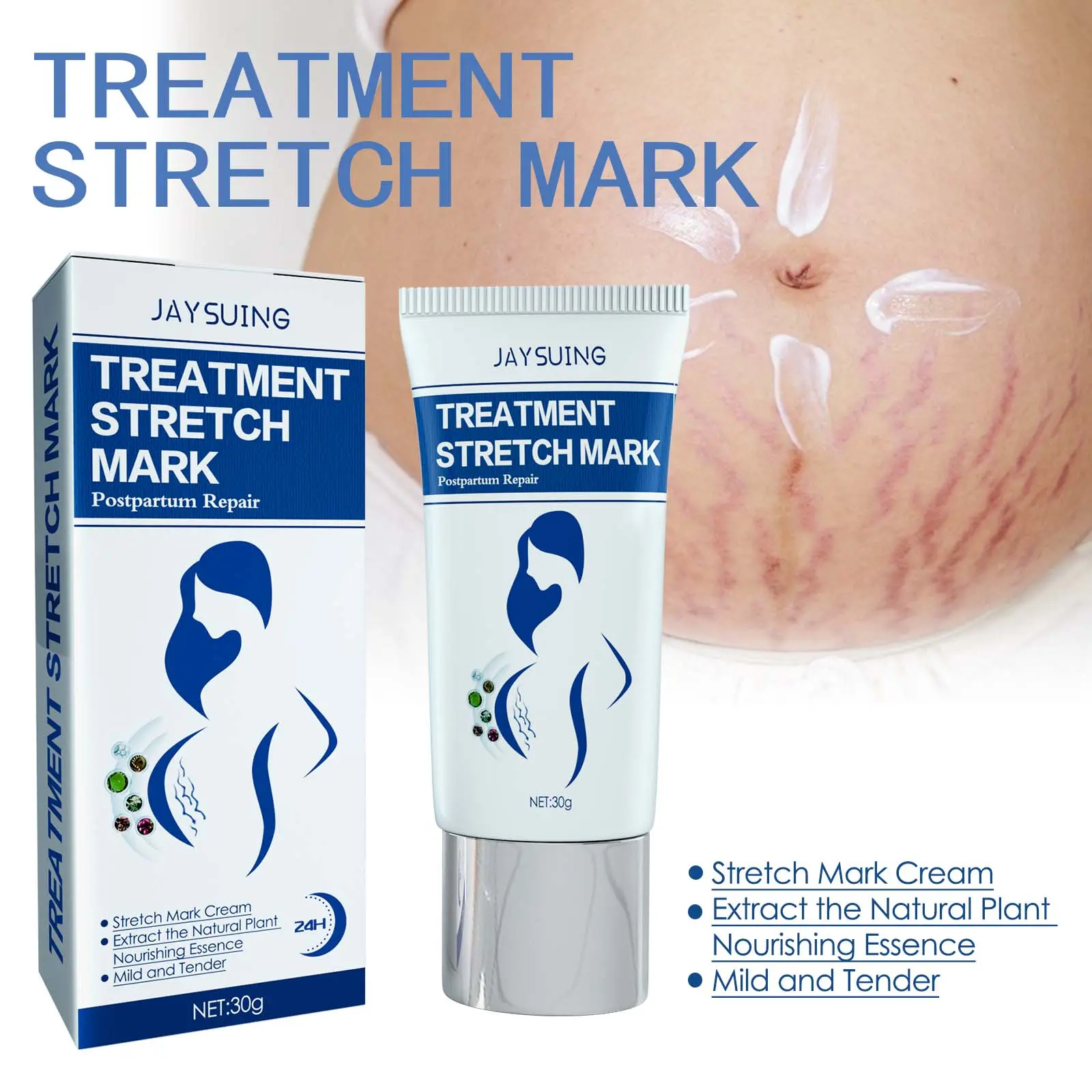 Jaysuing Pregnancy & Postpartum Body Cream - Stretch Mark Reduction, Scar Minimization & Moisturizing Care for Expecting & New Moms