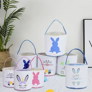 2026 New Easter Basket with Egg Decorations, Plush Rabbit Tail, Rabbit Storage Basket, Handheld Bucket