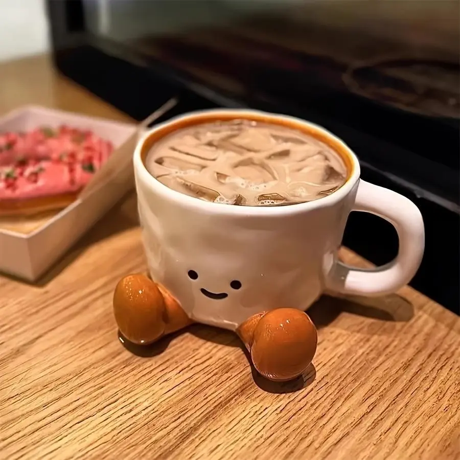 Cute Ceramic Coffee Mug, Cartoon Smiley Face Design, Funny Gift for Tea & Coffee Lovers, Perfect for Daily Use & Birthday Gift