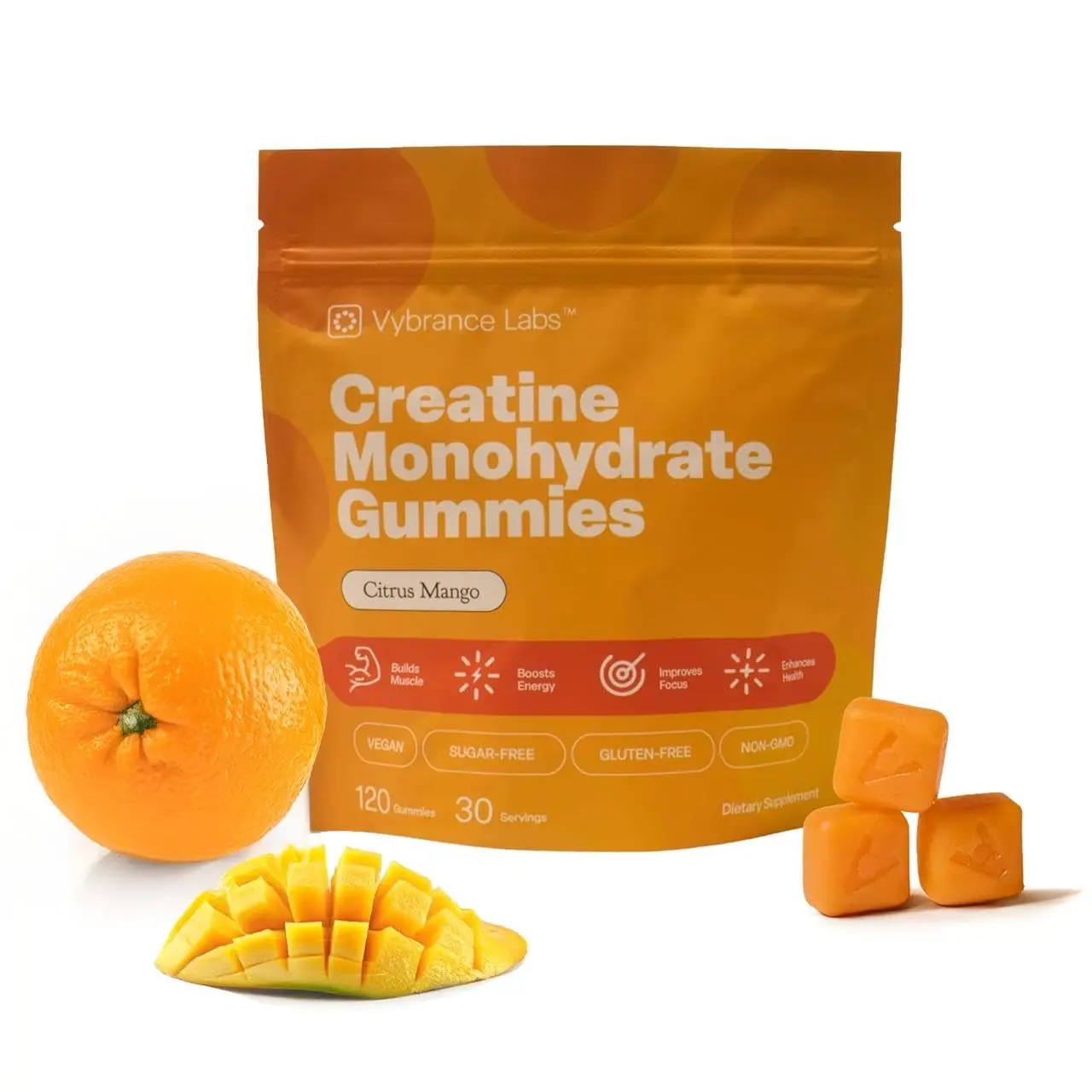 Creatine Gummies for Women & Men — First & Only 5g Creatine + Taurine + Vitamin B12 | Vegan Creatine Gummies | Sugar-Free | Mango