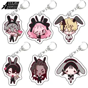 Alien Stage 6pcs Stained Glass Acrylic Keychain from Korea Pop-up Rabbit Cafe Cute Student Backpack Accessory Birthday Gifts for Boys Girls Pop-up Rabbit Design Alien Stage Figure