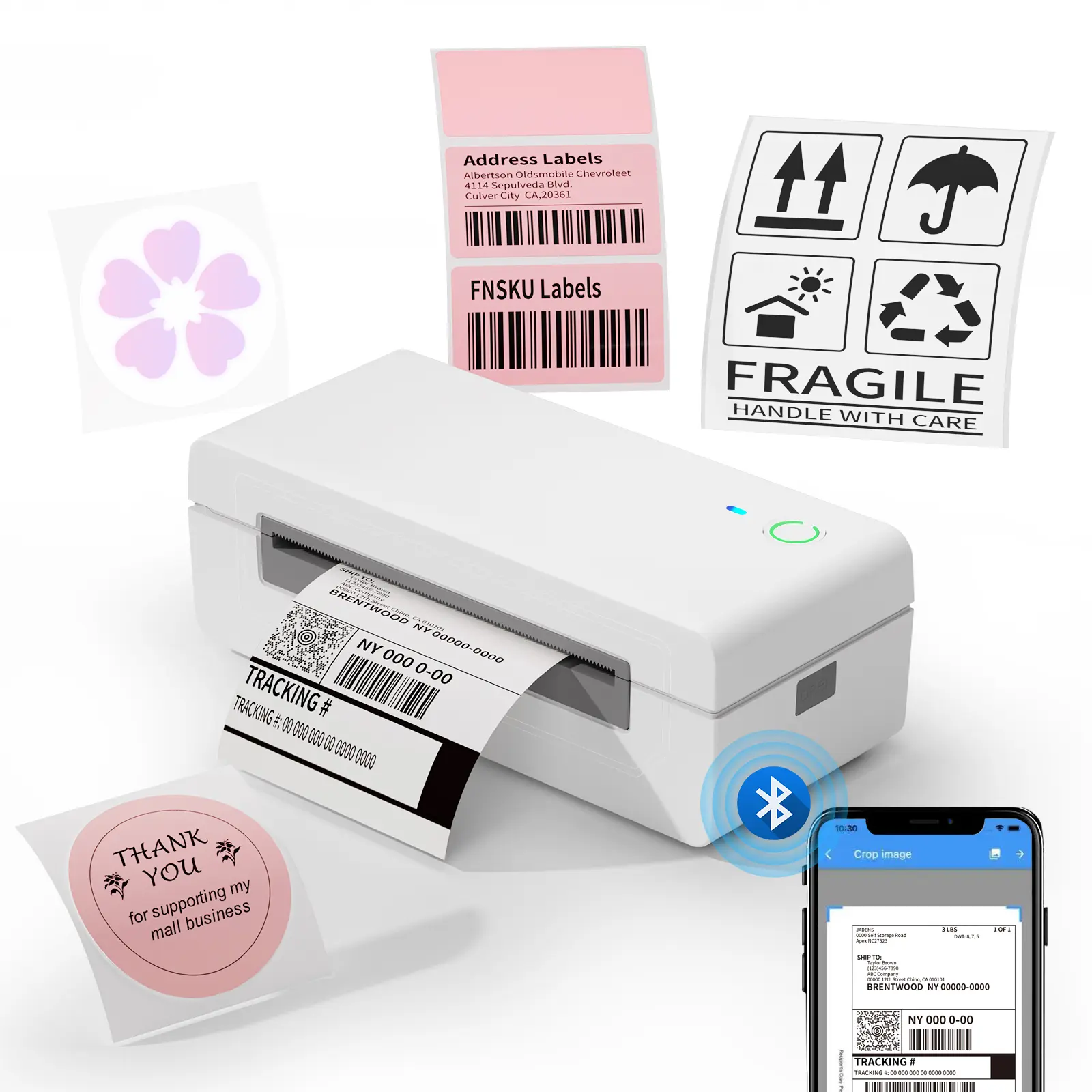 JADENS 668BT Ink-Free Direct Thermal Label Printer - Bluetooth & USB Connectivity, Compact Design with Integrated Paper Tray, Portable Label Maker for Small Businesses, Compatible with iOS/Android, Windows, Mac, Chromebook, Linux, USPS, Labels