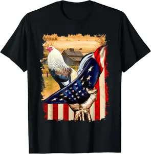 100% Cotton Rooster Shirt US Flag Cock Fight T-Shirt