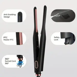 Beauty and Personal Care Small Flat Iron, Pencil Flat Iron for Short Hair, Pixie Cut and Bangs, Mini Hair Straightener for Edges with Anti-Pinch Design, US Plug Comfort Black Golden