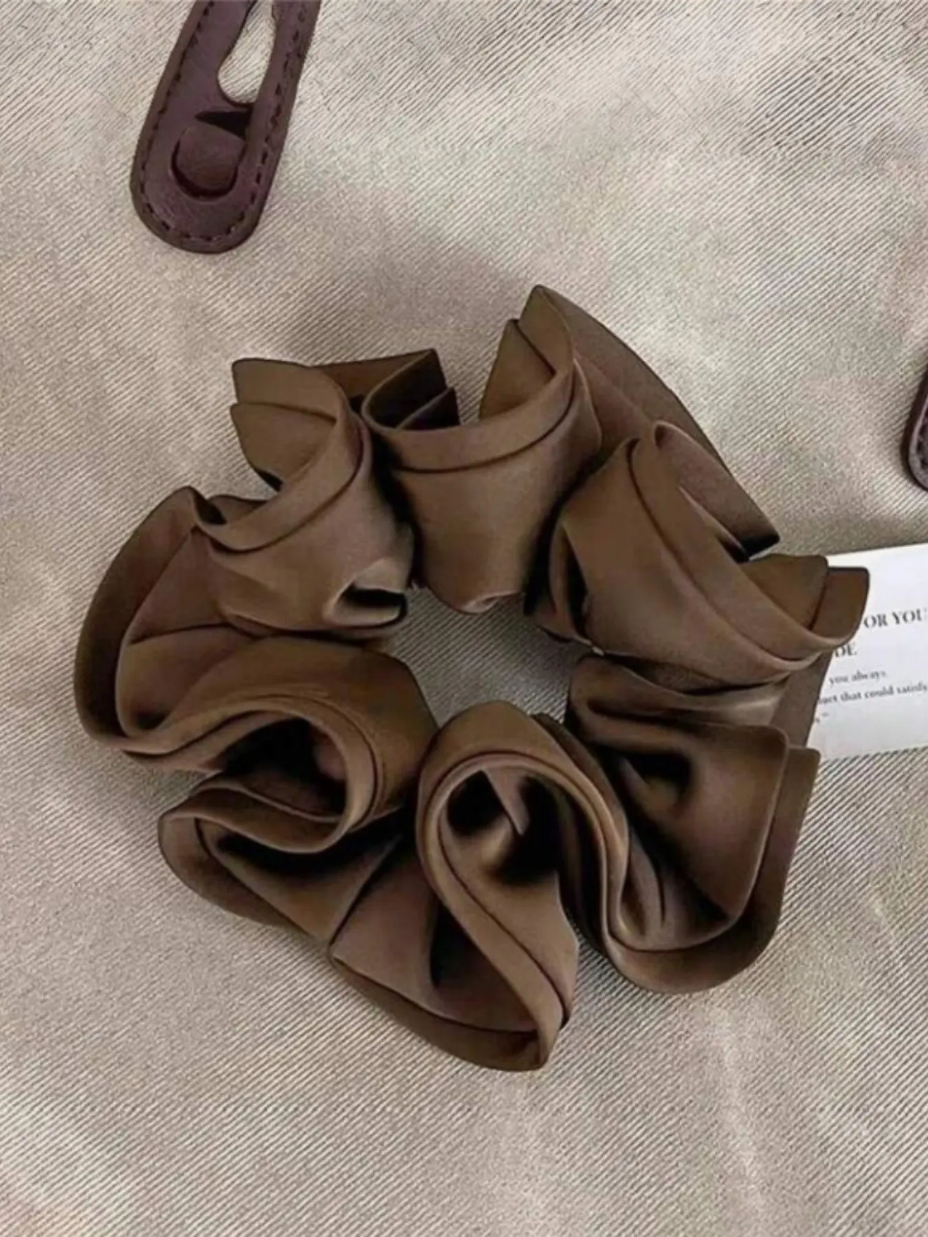 Satin Scrunchies Hair Ties for Women - Big Silk Satin Scrunchie Exra Large Jumbo Gaint Oversized Cute Scrunchy for Curl Thick Hair Fashionable Versatile High-End Elegant Simple Minimalist Solid Color Hair Tie Coffee Brown Hair Accessories