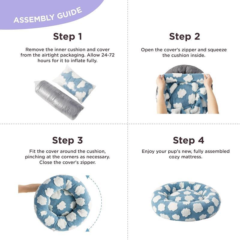 Pet Round Bed with Cloud Pattern, Machine Washable, Available in Multiple Sizes, Made of Polyester — Fluffy Cloud Bed, Pet Bed. mat