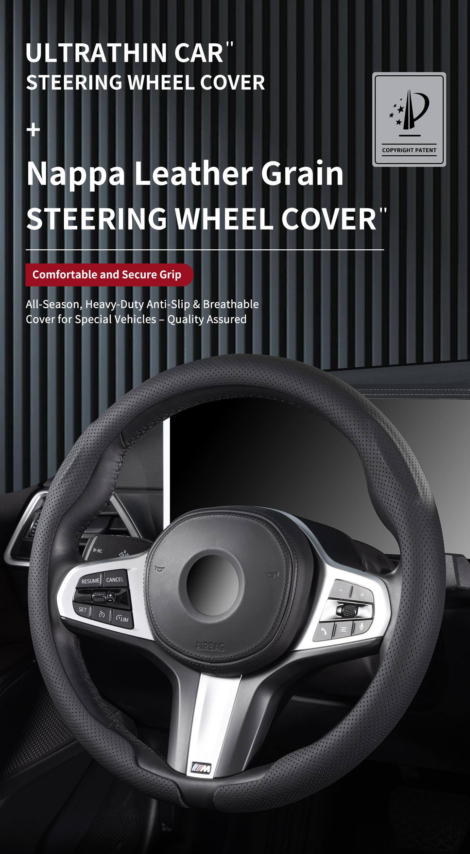 Jeep Wrangler Steering Wheel Cover for Men, Fits Grand Cherokee, 8D Heavy Duty Leather Grip, Cool Truck Stuff, Anti-Slip Handle Protector Accessories