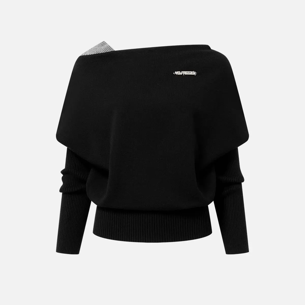 Aelfric Eden Off-The-Shoulder Layered Sweater One-shoulder Cut Faux Two-piece Design Cropped Waist Fit Soft Knit Fabric Women Lazy Style Sweater,clothes for back to school,first day of school outfits