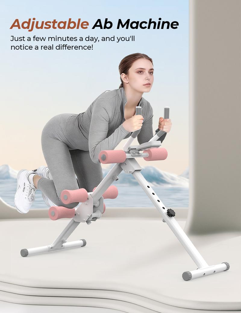 Relife Sports Pink Adjustable Ab Trainer Machine with LCD Monitor, Foldable Ab Exercise Machine for Abs, Arm, Leg, Buttocks Shaper, Core & Ab Trainer at Home Gym for Women, Workout Equipment