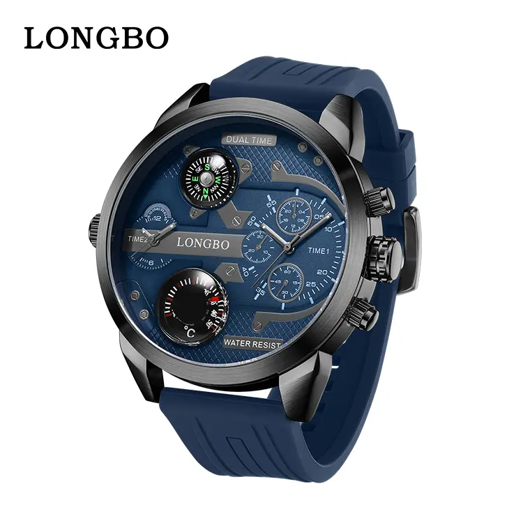 Men's Multifunctional Oversized Watch, Fashion Chronograph with Dual Time Zone, Compass & Thermometer,Durable and Stylish Design