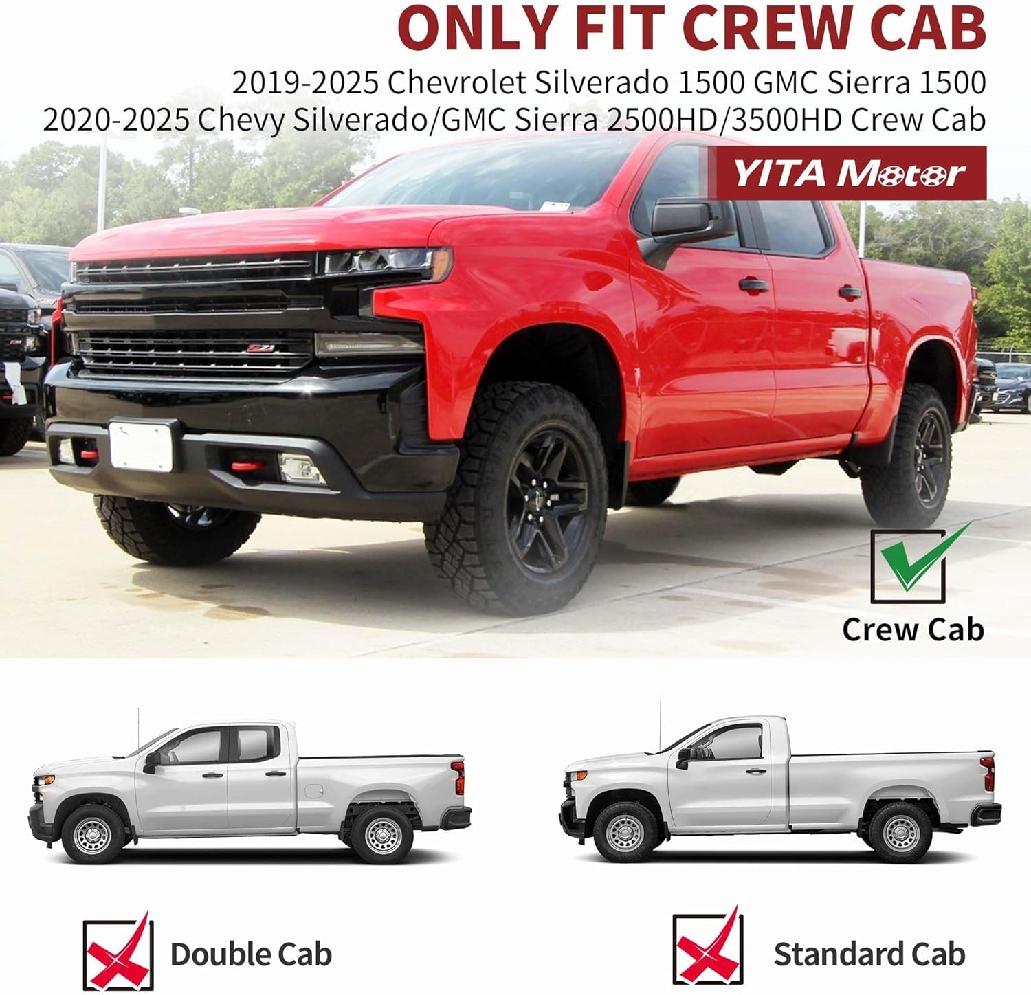 YITAMOTOR Floor Mats Fit for 2019-2025 Chevrolet Silverado 1500/GMC Sierra 1500 & 2020-2025 Chevy Silverado/GMC Sierra 2500HD/3500HD Crew Cab with Rear Underseat Storage Box, Front Bucket Seat