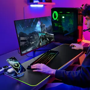 Mouse Pad with Phone Holder 4in1 Wireless Charging Desk Mat RGB Ultra-Smooth Gaming Mousepad Waterproof Home Office Large Desk Pad 31.5"x11.8" Non-Slip Base Keyboard Pad