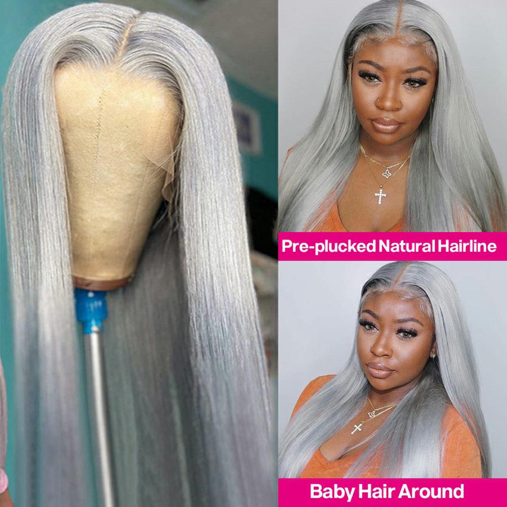 180% Density Silver Grey Straight Human Hair Wig For Women 13x4 13x6 Lace Frontal Wig Real Brazilian Human Hair Wig Eye-catching Hair In Summer Lace Front Wig 180% Density Silver Grey Straight Human Hair Wig For Women 13x4 13x6 Lace Frontal Wig Real Brazilian Human Hair Wig Eye-catching Hair In Summer Lace Front Wig