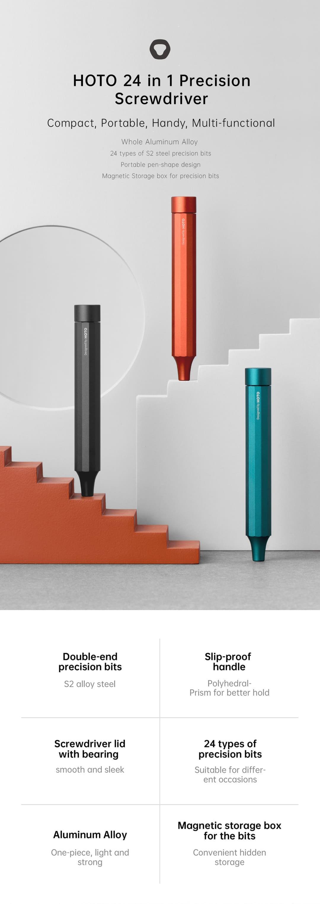 Hoto 24-in-1 Portable Manual Screwdriver with Magnetic S2 Steel Bits - Perfect for Phone, Computer, Watch, Game Console, Eyeglasses Repair & Christmas Gifts