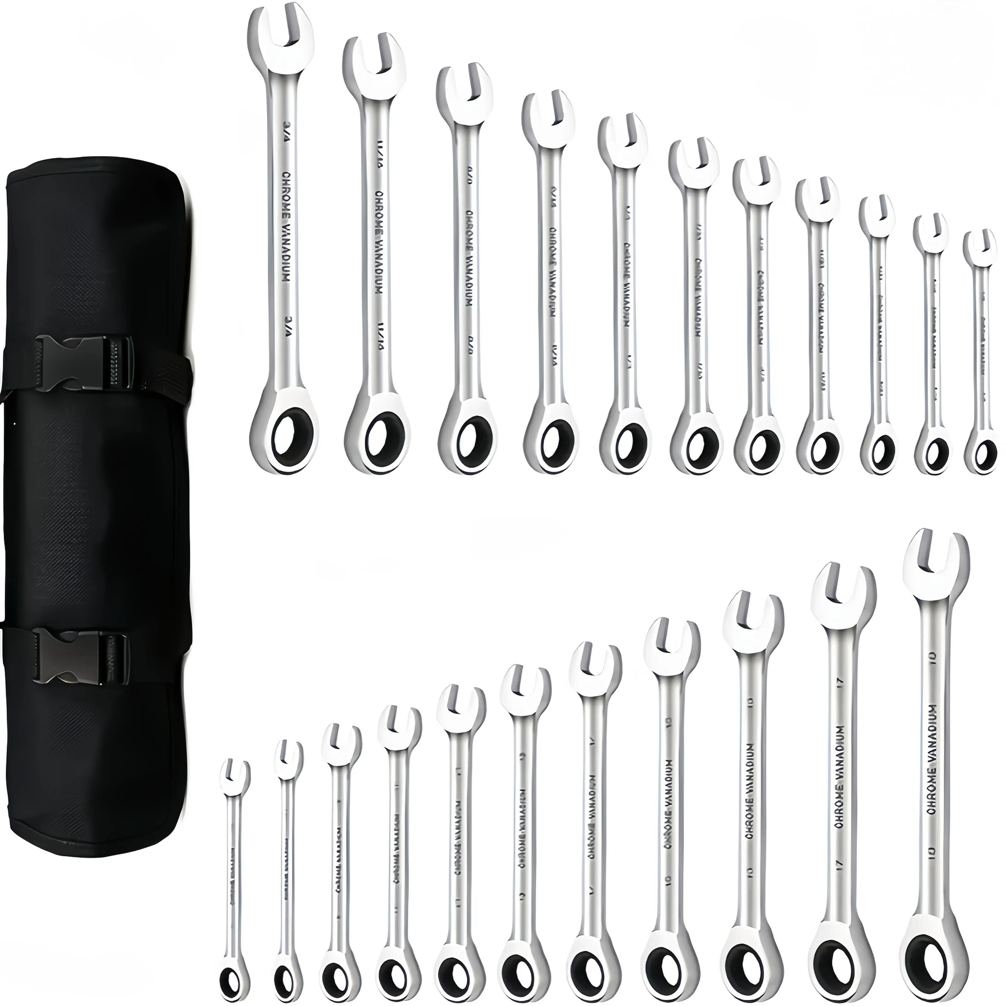 22PCS Multifunctional Ratchet Wrenches Set - SAE 1/4"-3/4" & Metric 6-18mm 72-Tooth Combination Spanners, Cr-V Steel Mechanic Hand Tools for Auto/Bike Repair with Portable Canvas Storage Roll Bag