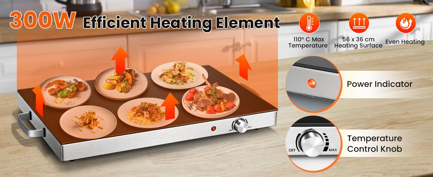 COSTWAY Electric Warming Tray, Hot Plate Warmer w/Adjustable Temperature Control, Tempered Glass Top, Cool-Touch Handles, Food Warmer Tray for Gathering Parties, Christmas Festival Gift Black Friday Cyber Monday