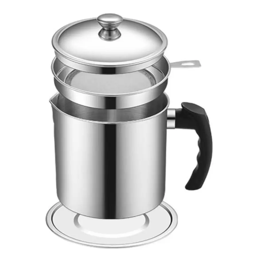 （Actual Capacity 1.6L ）Stainless Steel Oil Pot including Filter Bacon Grease Container food oil Canister Kitchen Staple Frying Oil Storage Container Kitchenware Utensils