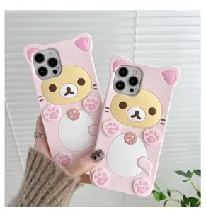 Cute Rilakkuma Bear For iPhone 17 Pro max 16 15 14 13 12 Mini 11 Pro Max Xs XR 6 7 8 Plus SE Kawaii Cat Silicone Soft Cover Case