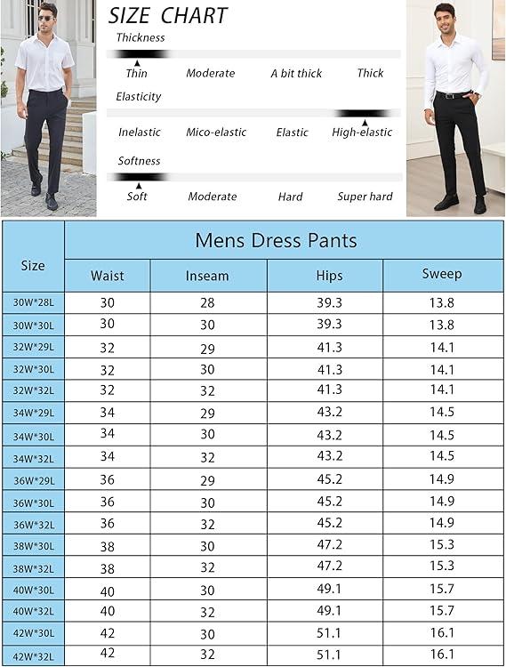 Alimens&Gentle Men's Stretch Dress Pants No Iron Golf Pants Expandable Waist Flat Front Business Casual Pants Formal Black