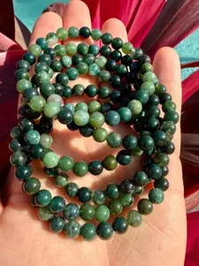 Natural Moss Agate 6mm Beaded Stretch Bracelet | Earthy Green Gemstone Jewelry