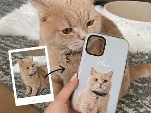 Personalized Custom Pet Photo iPhone Case, Hand Drawn Dog Cat Portrait Name Cover, Gift For Pet Lovers, Aesthetic Style, iPhone 16 15 14 13 12 Pro Max, For Samsung Galaxy S25 S24 S23 Series