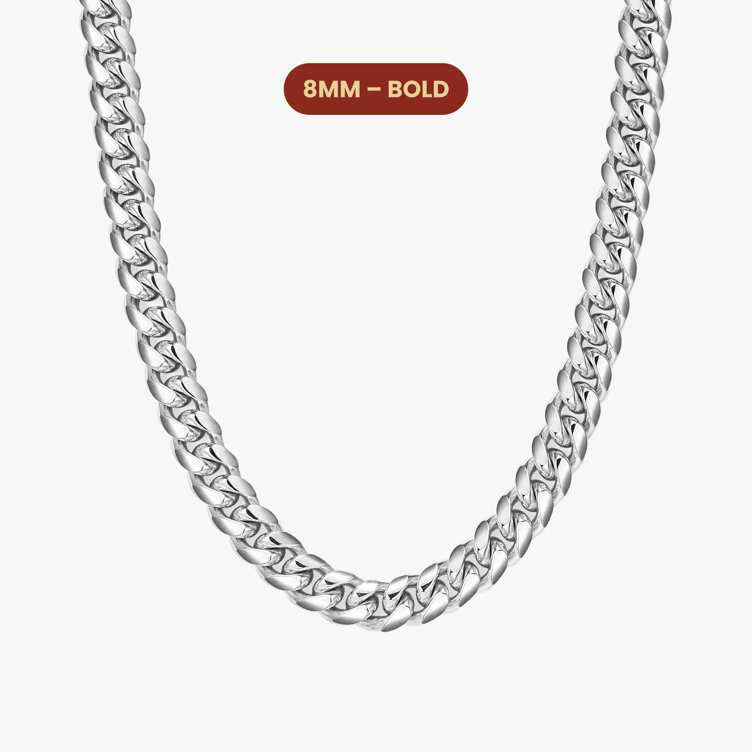 JAXXON Cuban Link Chain 8mm - Silver - Waterproof - Box Clasp