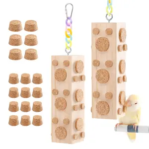 【2026 New】 2 Pcs Wooden Bird Chew Toys - 7.9 Inch Hanging Parrot Toys, with 92 Detachable Corks, Relieve Boredom & Anxiety, Foraging Toys, for Parakeet, Cockatiel, Conure, Budgie, Lovebird