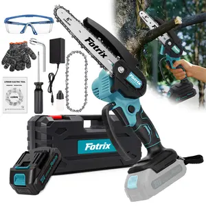 Fotrix 6-Inch Brushless Lithium Battery One-Handed Saw Kit Professional-Grade Garden Pruning Tool with Brushless Motor 21V Dual-Battery Runtime & Triple Safety Protection Portable Cordless Mini Chainsaw tiny