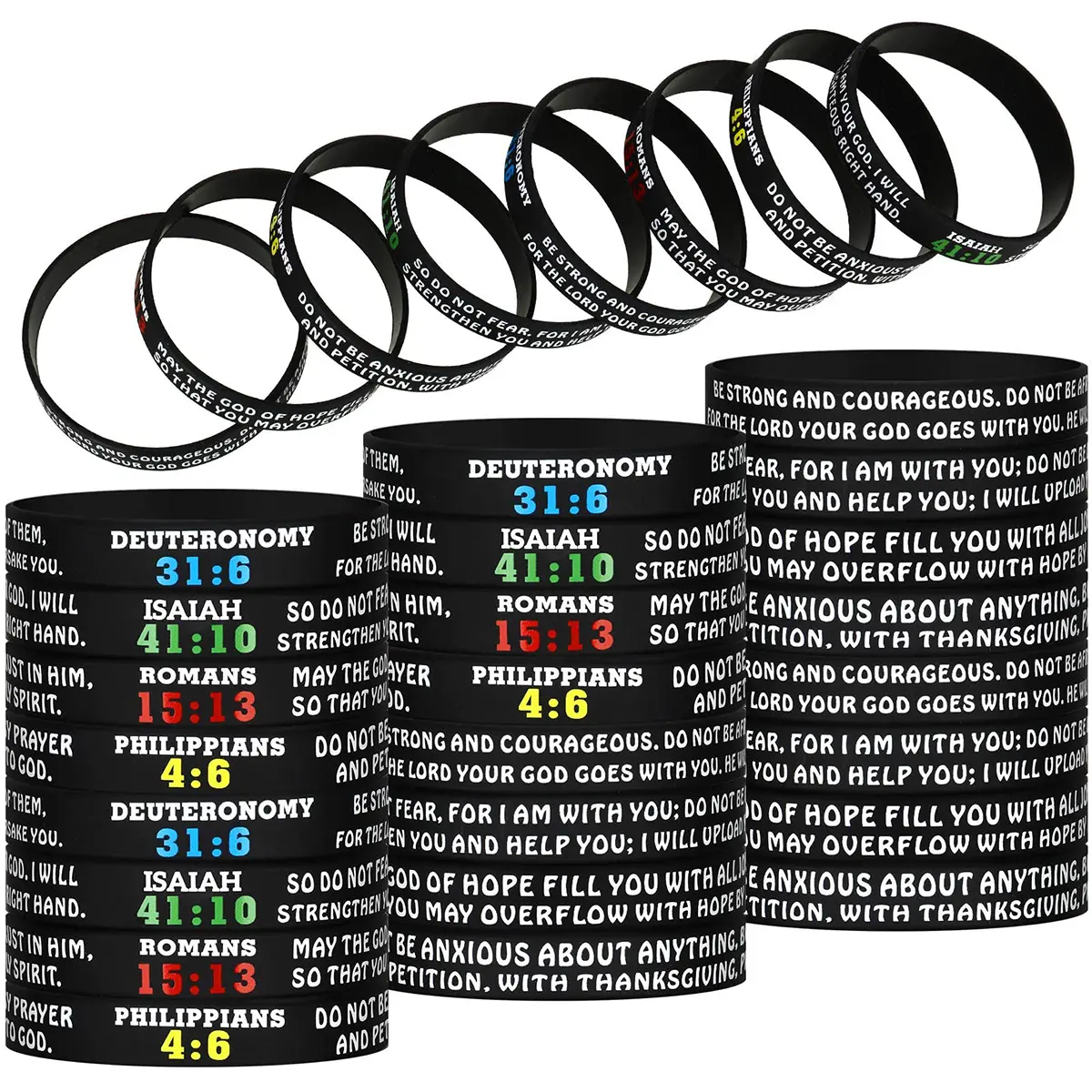 4/8/12PCS Christian Scripture Bracelets Bible Verse Bracelets Christian Inspirational Rubber Bracelets Religious Silicone Wristbands Rubber Jesus Wristbands Church Gifts Scripture Faith Hope Wristbands Unisex Party Favors