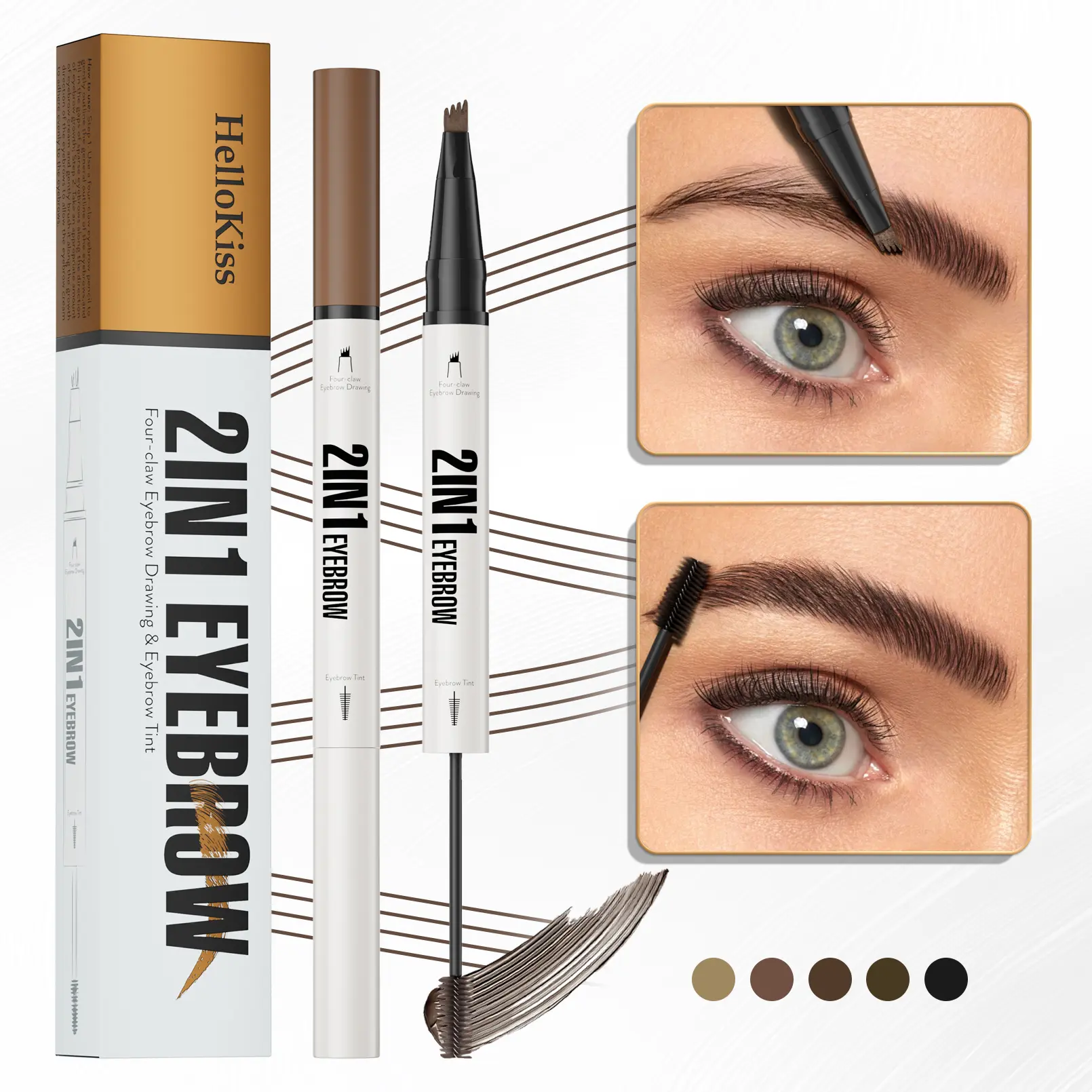 2-in-1 Precise Brow Pencil & Tinted Gel, Waterproof & Long-Lasting Brow Gel Duo with a Silky Formula for a Natural Look & Hair-like Strokes, Ideal for Daily Wear, Sparse Brows