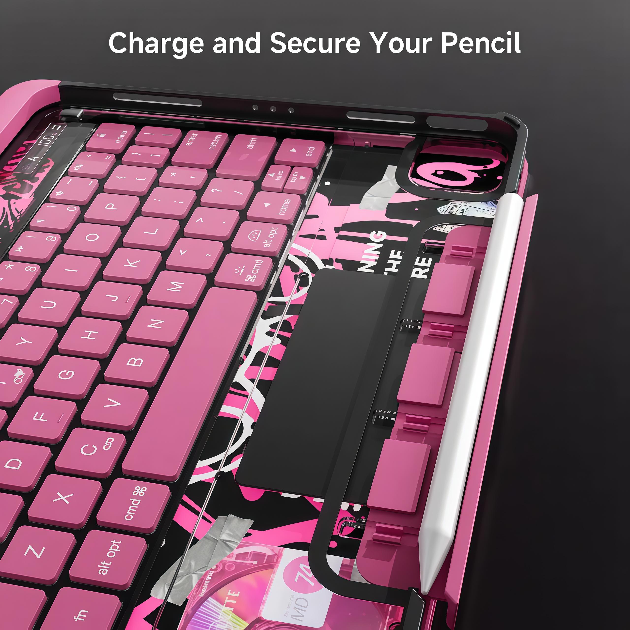 DarlingCase Y2k Pink iPad keyboard Case– 360° Rotating Multi-Touch Trackpad, RGB Backlit Keyboard, Transparent Back, Pencil Holder, Type-C Charging,for ipad 10th gen case ipad a16 case Tablet Cyberpunk Wireless  Digital