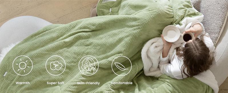 【Best Gift】BLUNIQUE Heated Electric Waffle Sherpa Fleece Blanket Fast Heating 6 Levels 4H Auto-Off ETL-Certified Premium Waffle Sherpa Electric Blanket Automatic